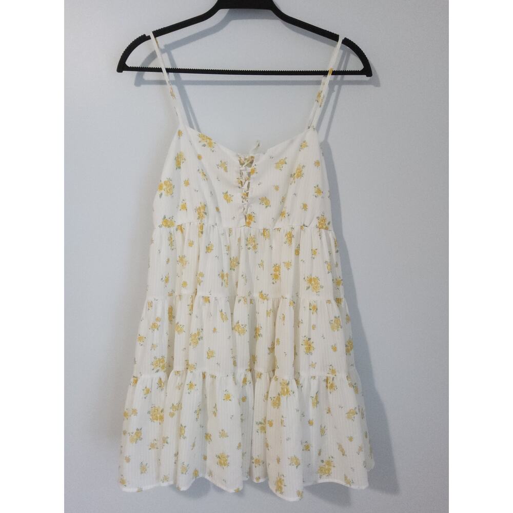 Altar'd State Yellow Floral Tiered Mini Dress Medium